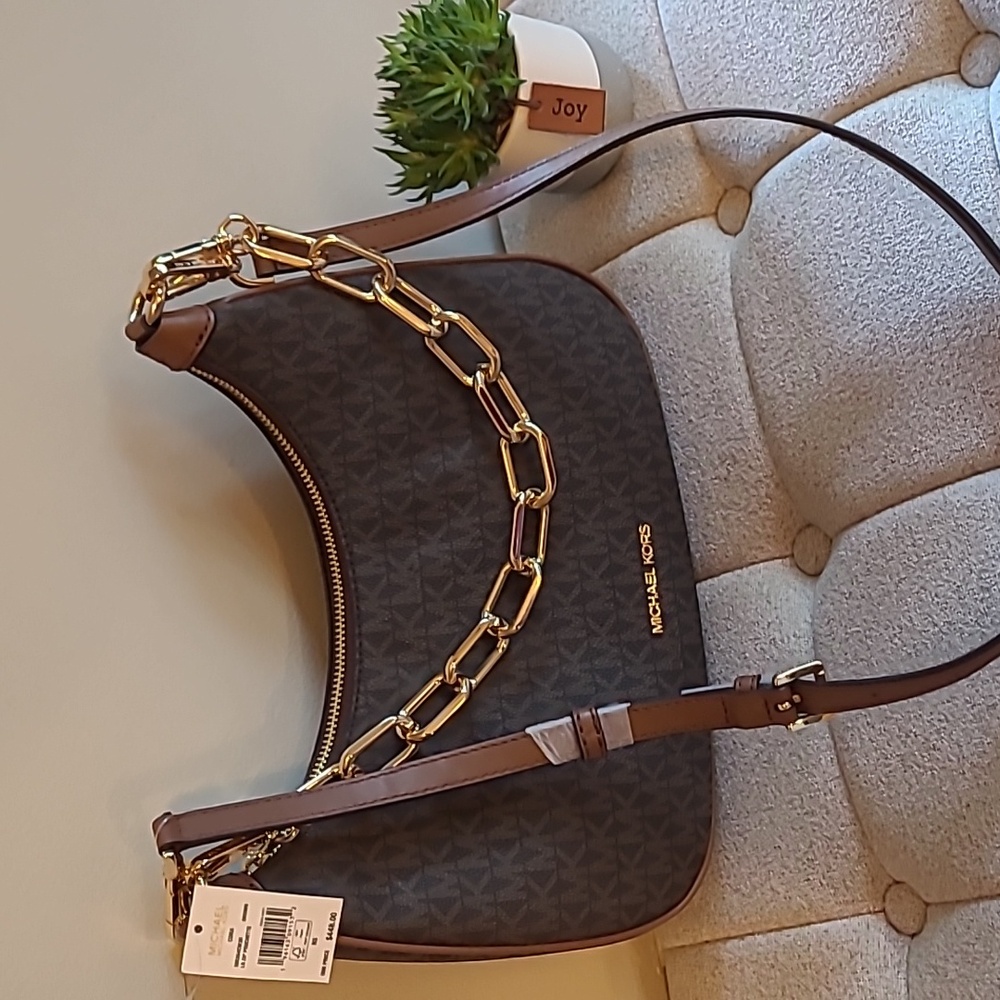 Michael Kors CORA crossbody with Gold chain Brown Logo